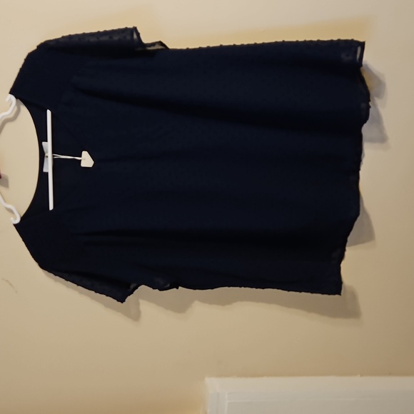 Agnes Orinda Navy Short Sleeve Swiss Dot Blouse. NWT - Picture 2 of 6